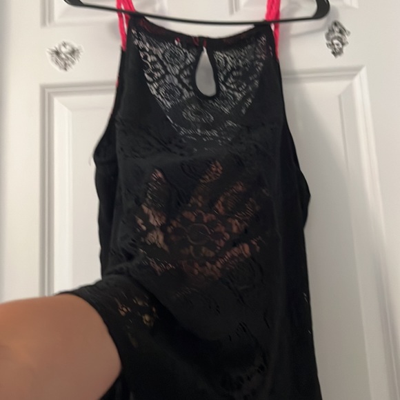 BLACK/PINK LACE CTHRU BACK TASSELS TIE FRONT Braided sleeves TOP XL🫶🏼 - Picture 8 of 8